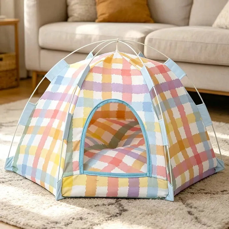 Semi-Enclosed Cat Tent Bed with Removable Mat
