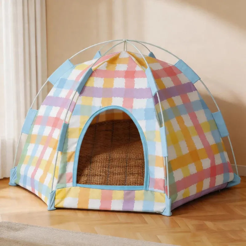 Semi-Enclosed Cat Tent Bed with Removable Mat
