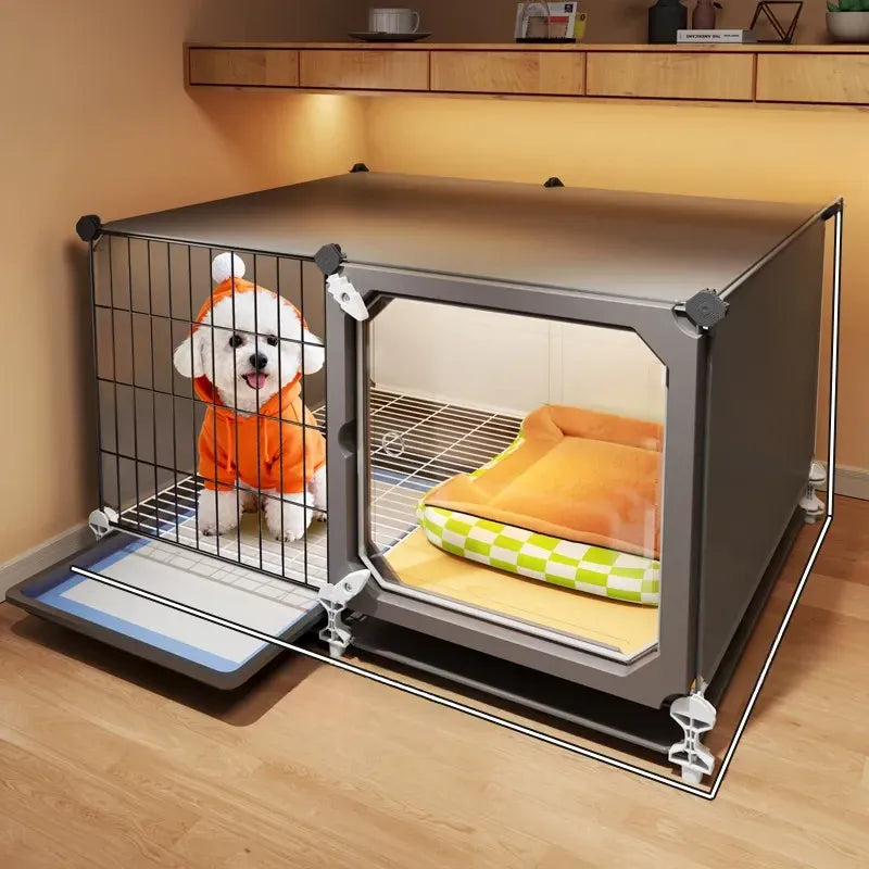 Indoor Iron Dog Crate with Separate Potty Area