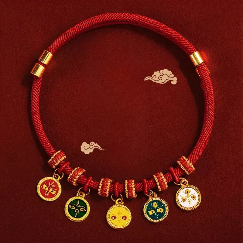 Red Chinese New Year Pet Collar with Decorative Copper Charm
