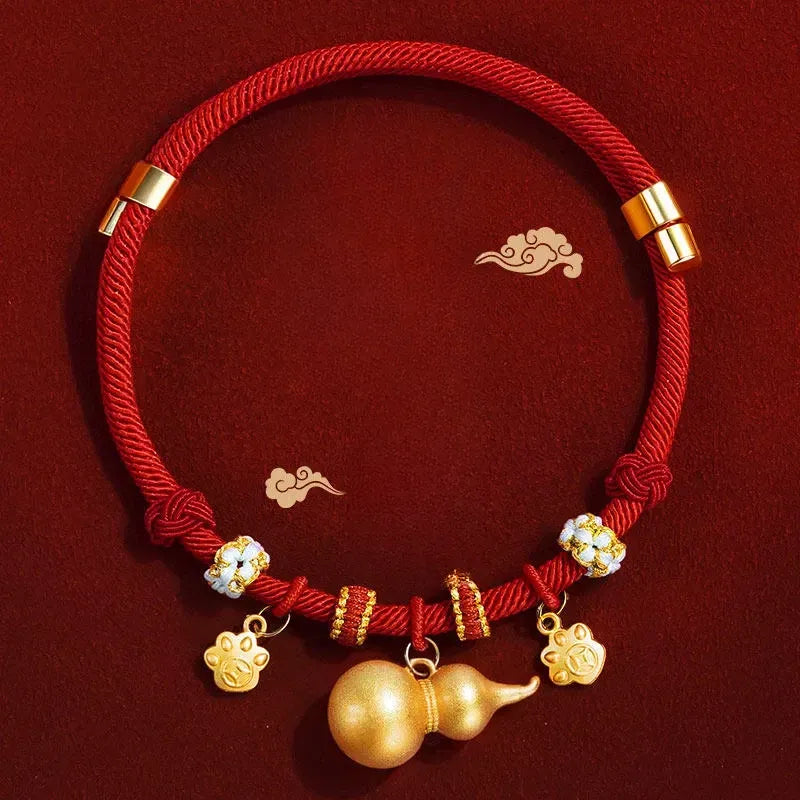Red Chinese New Year Pet Collar with Decorative Copper Charm