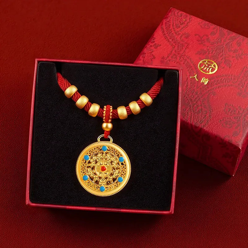 Red Chinese New Year Pet Collar with Decorative Copper Charm