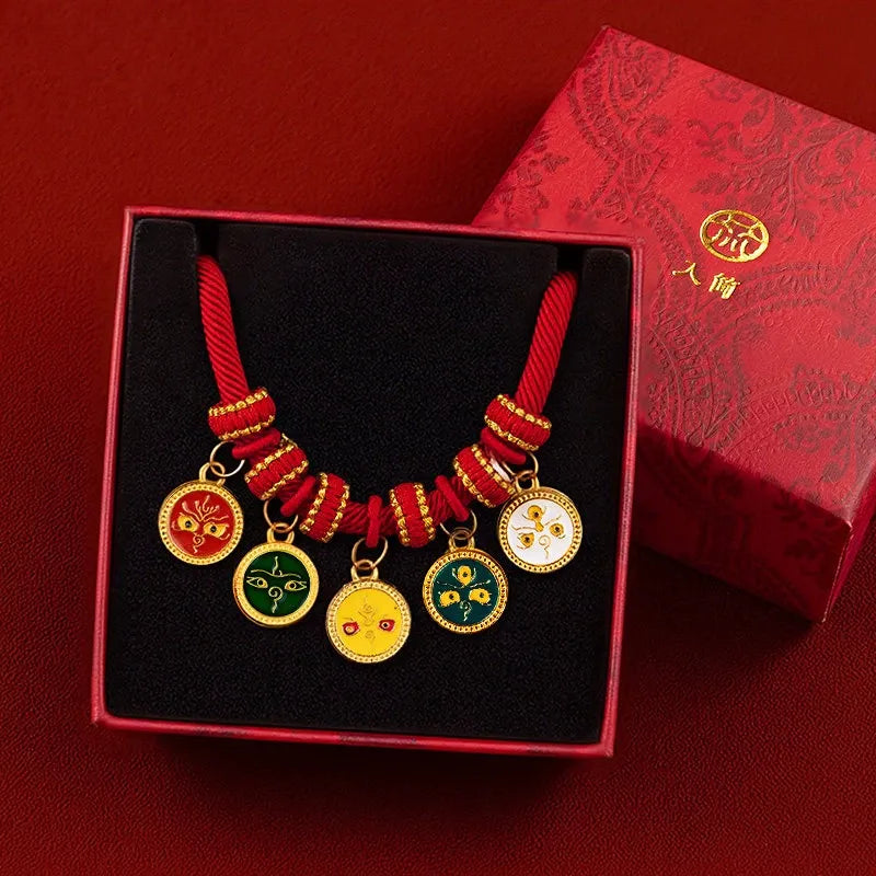 Red Chinese New Year Pet Collar with Decorative Copper Charm