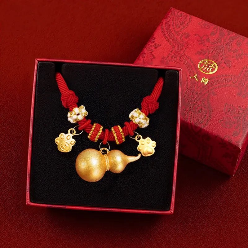 Red Chinese New Year Pet Collar with Decorative Copper Charm