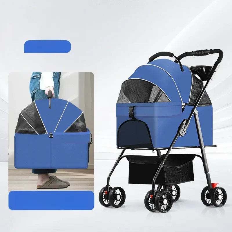 Foldable Pet Stroller with Detachable Carrier and Tray