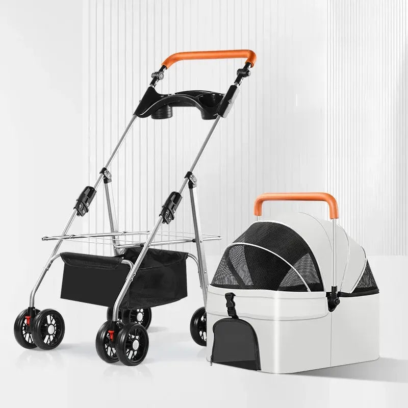 Foldable Pet Stroller with Detachable Carrier and Tray
