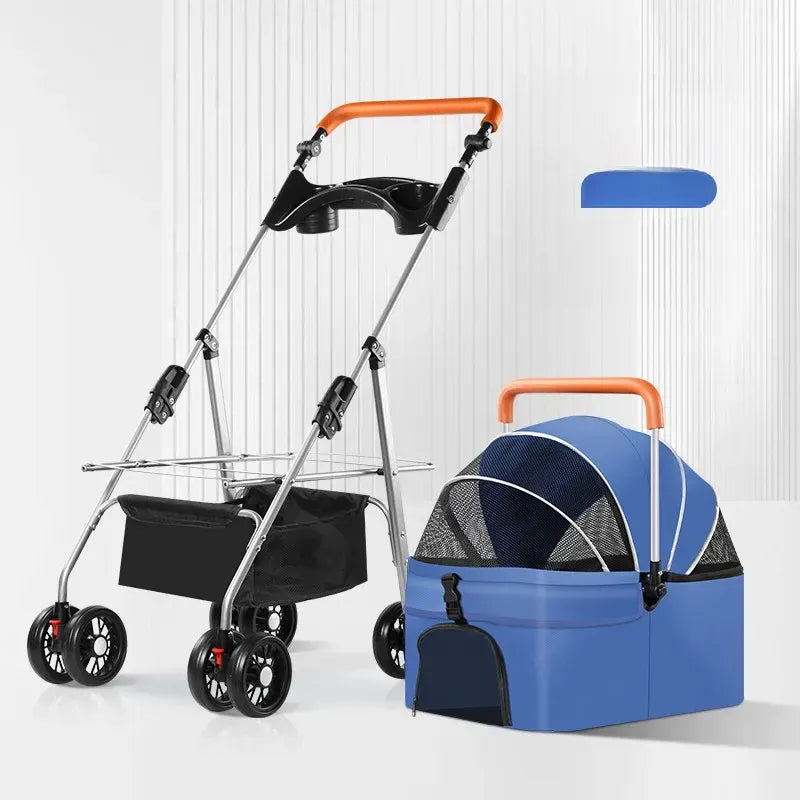 Foldable Pet Stroller with Detachable Carrier and Tray
