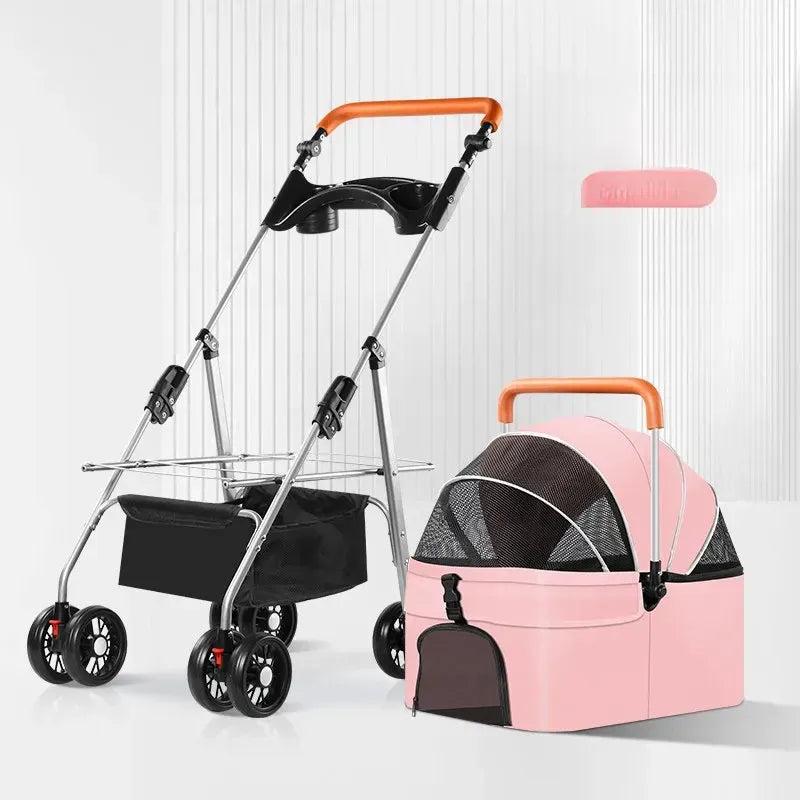 Foldable Pet Stroller with Detachable Carrier and Tray