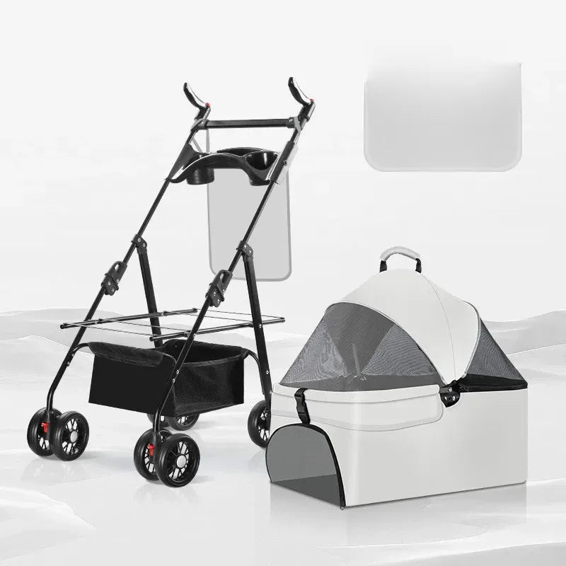 Foldable Pet Stroller with Detachable Carrier and Tray