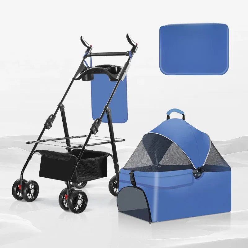 Foldable Pet Stroller with Detachable Carrier and Tray