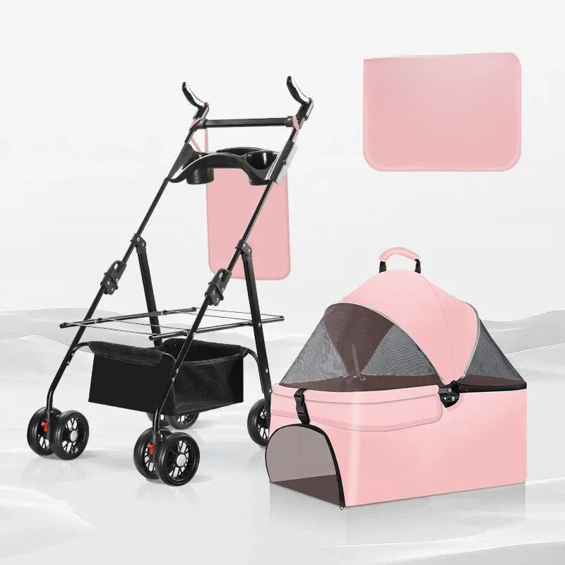 Foldable Pet Stroller with Detachable Carrier and Tray