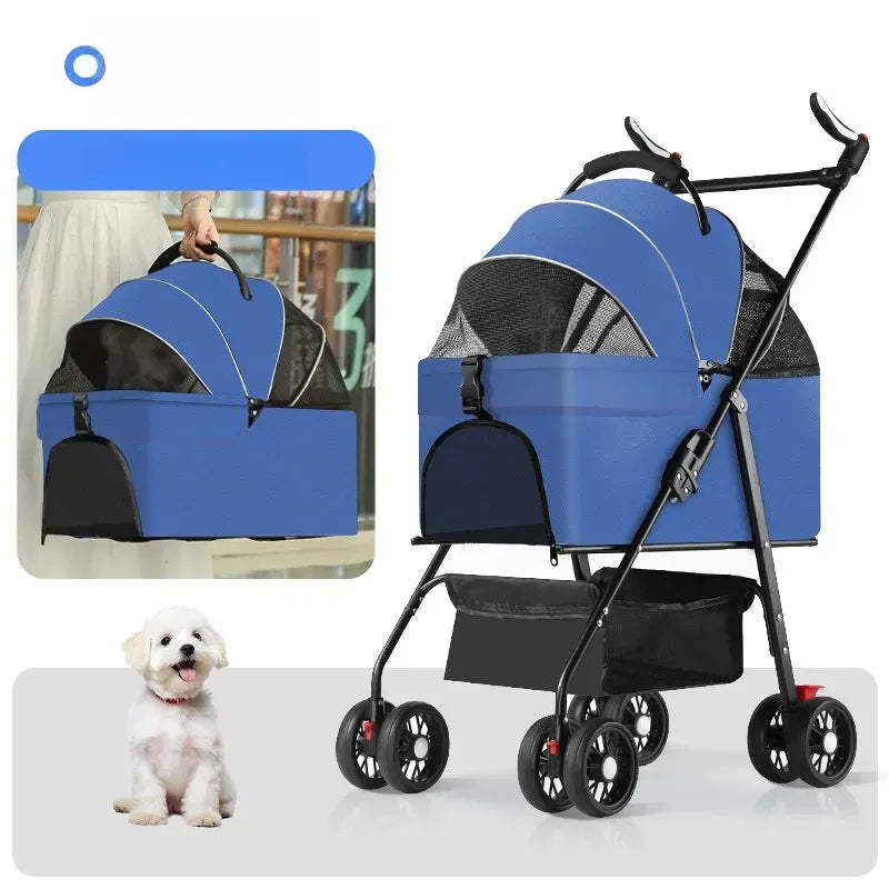 Foldable Pet Stroller with Detachable Carrier and Tray