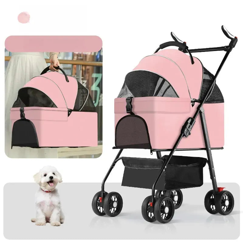 Foldable Pet Stroller with Detachable Carrier and Tray