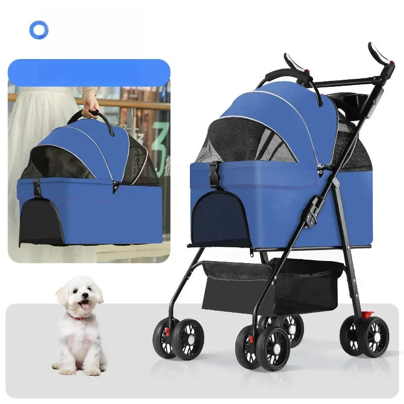 Foldable Pet Stroller with Detachable Carrier and Tray
