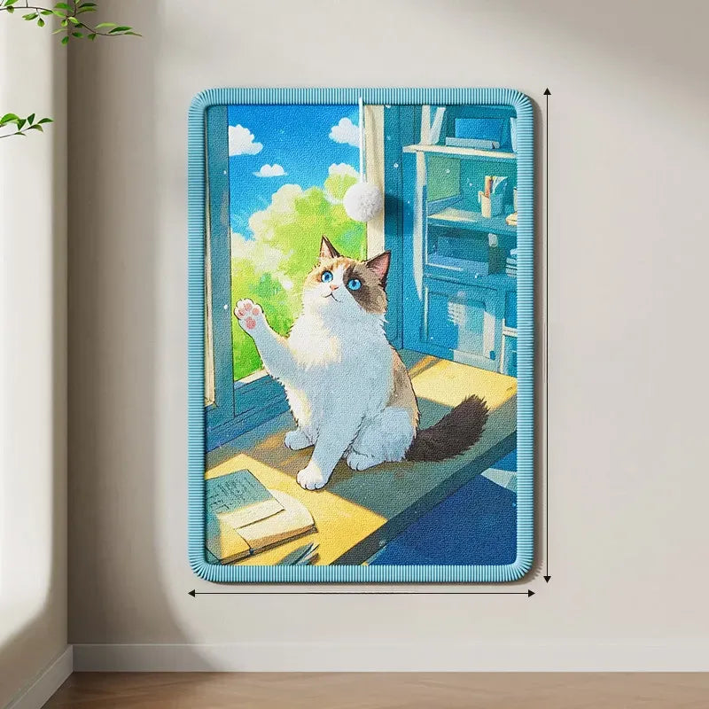 Adhesive Wall-Mounted Cat Scratcher with Braided Cotton Rope