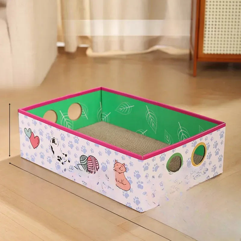 Corrugated Cardboard Cat House with Integrated Scratcher