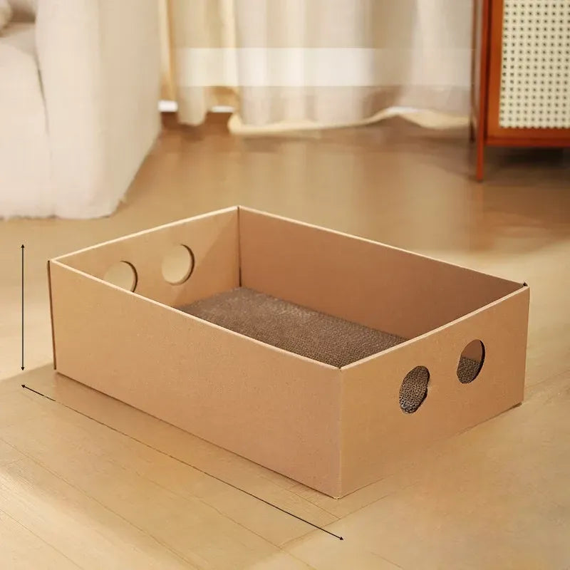 Corrugated Cardboard Cat House with Integrated Scratcher