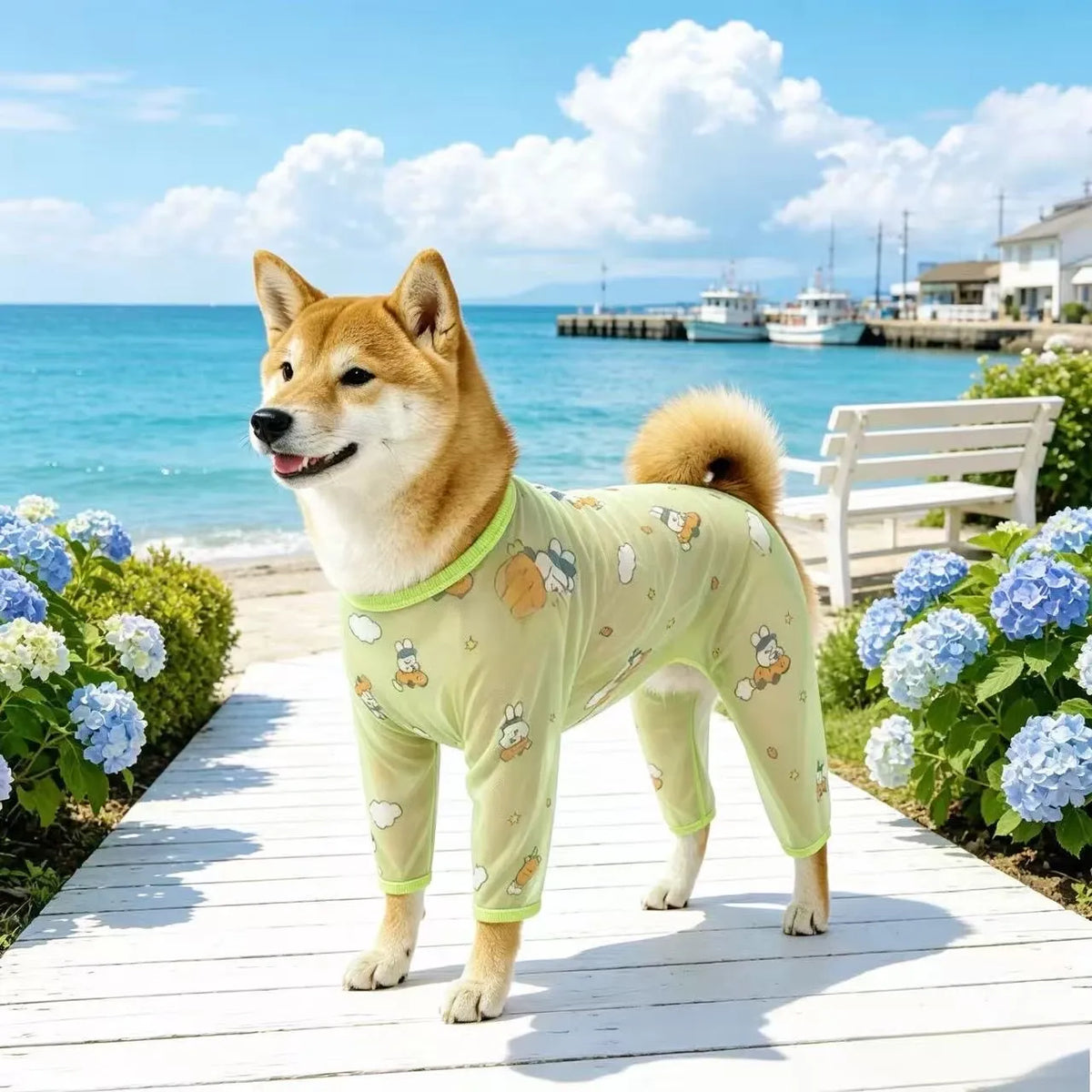 Summer Mesh Four-Leg Dog Outfit with Cartoon Print