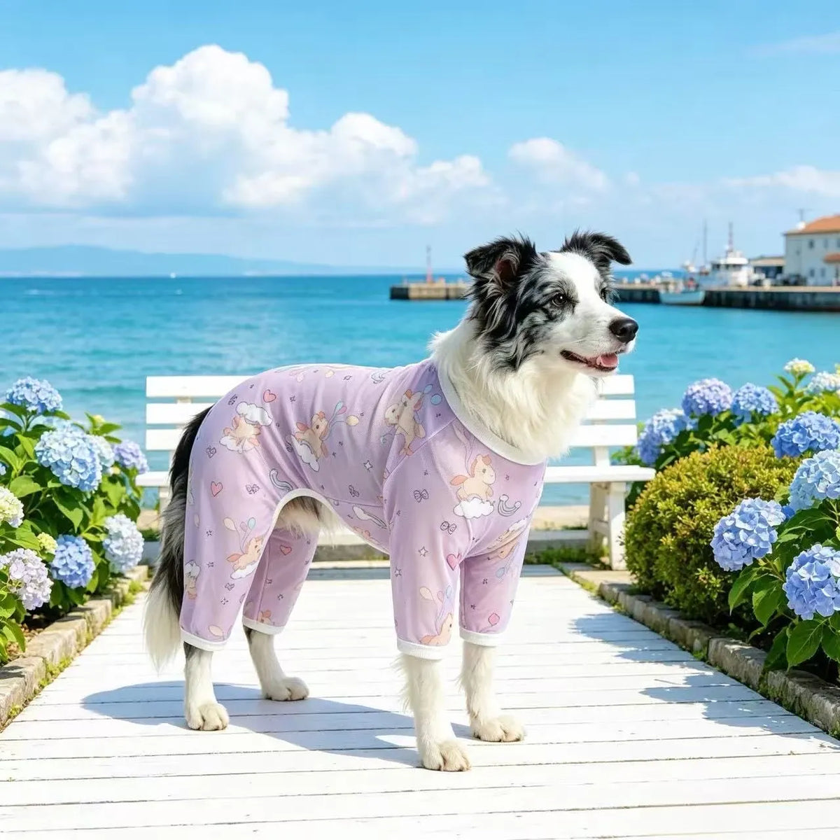 Summer Mesh Four-Leg Dog Outfit with Cartoon Print
