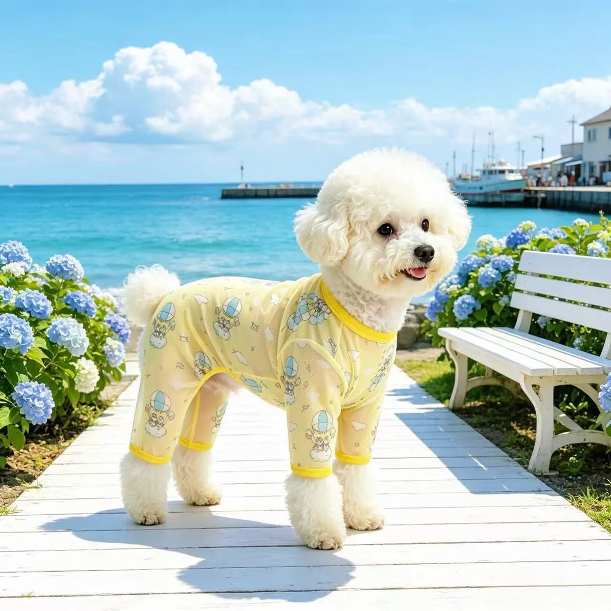 Summer Mesh Four-Leg Dog Outfit with Cartoon Print