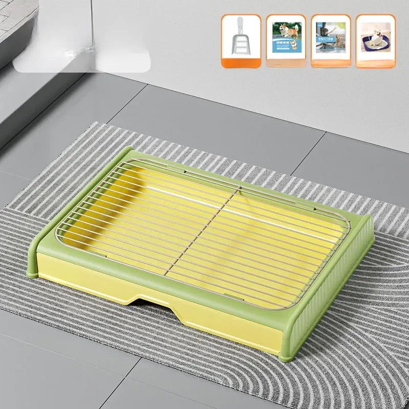 Dog Potty Tray with Back Wall, Wire Grid & Removable Drawer