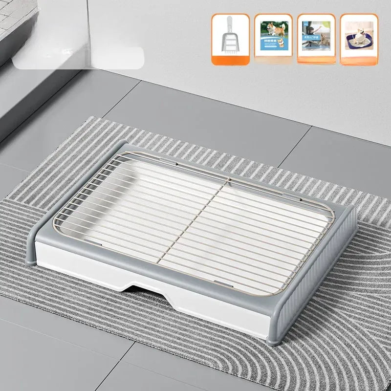 Dog Potty Tray with Back Wall, Wire Grid & Removable Drawer