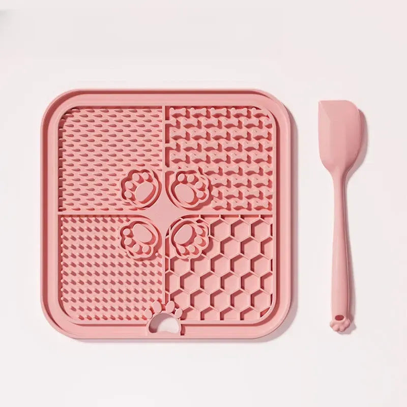 4-Compartment Silicone Lick Mat for Dogs with Scraper, 7.9 × 7.9 in