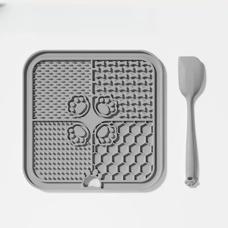 4-Compartment Silicone Lick Mat for Dogs with Scraper, 7.9 × 7.9 in
