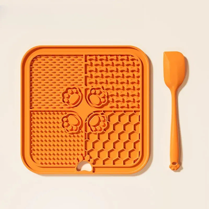 4-Compartment Silicone Lick Mat for Dogs with Scraper, 7.9 × 7.9 in