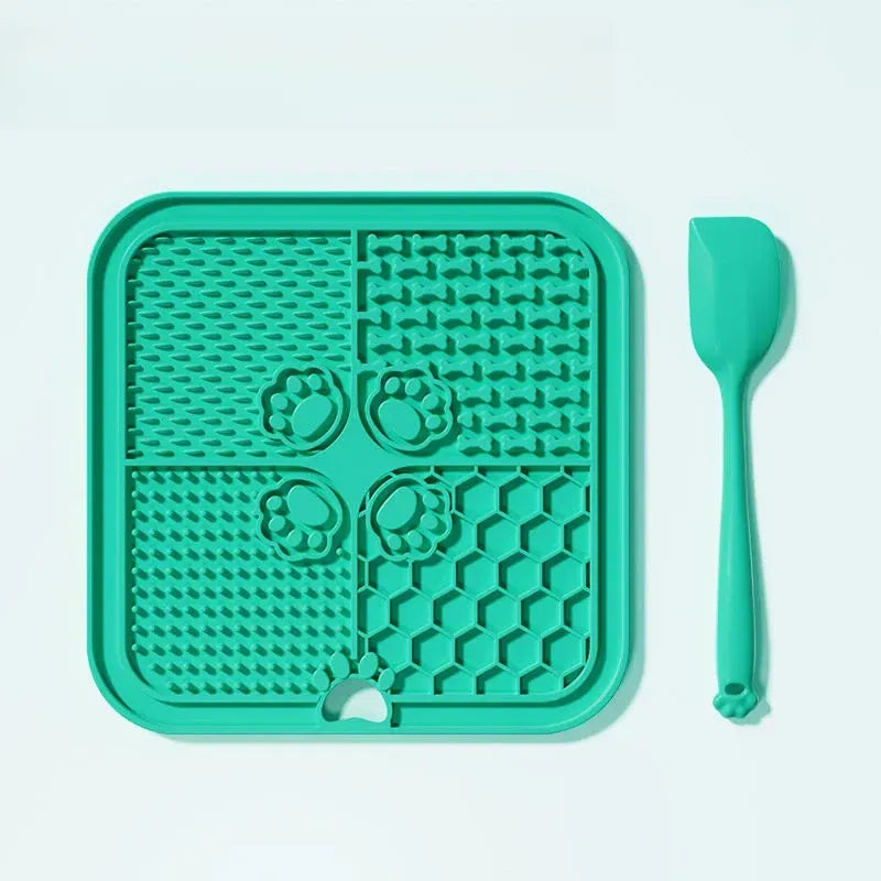 4-Compartment Silicone Lick Mat for Dogs with Scraper, 7.9 × 7.9 in