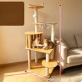 Large Wooden Cat Tree with Cat House, Scratching Post & Capsule Perch