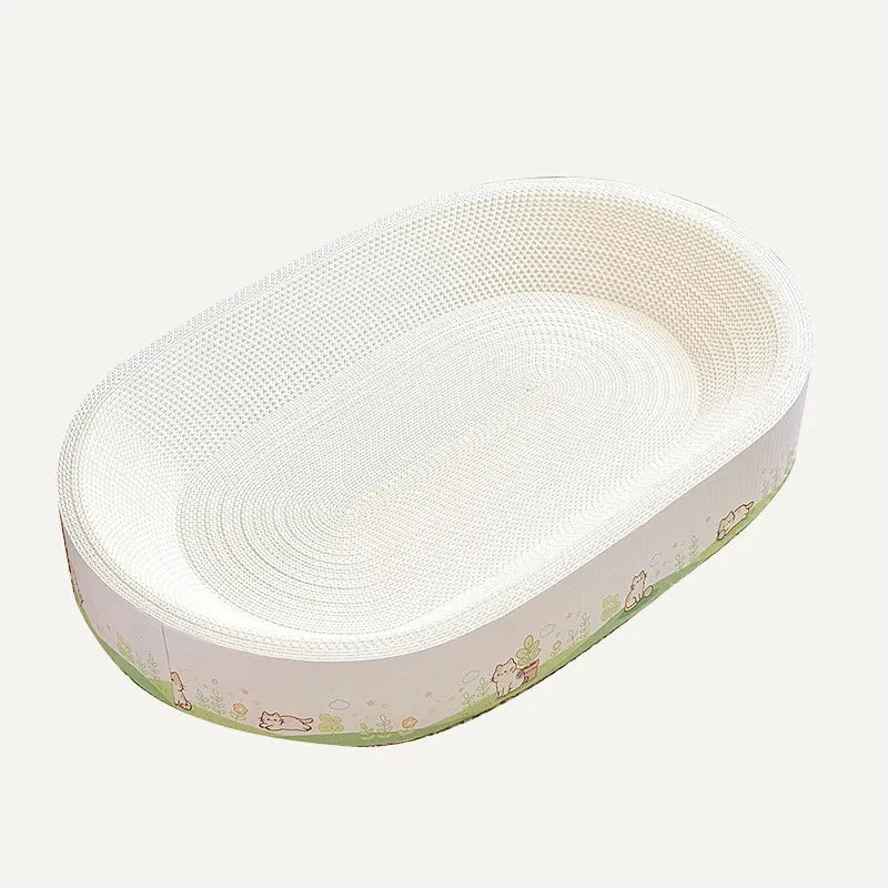 Large Oval Cat Scratcher Lounger with Built-In Cat Bed