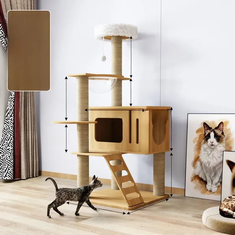 Cat Tree with Enclosed Cat House and Scratching Posts