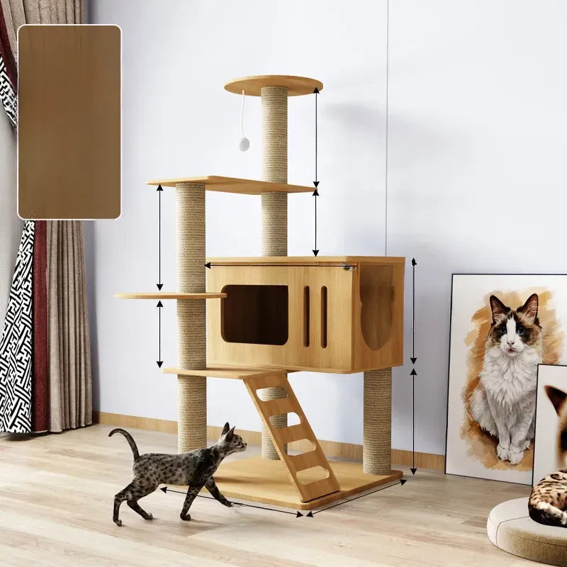 Cat Tree with Enclosed Cat House and Scratching Posts