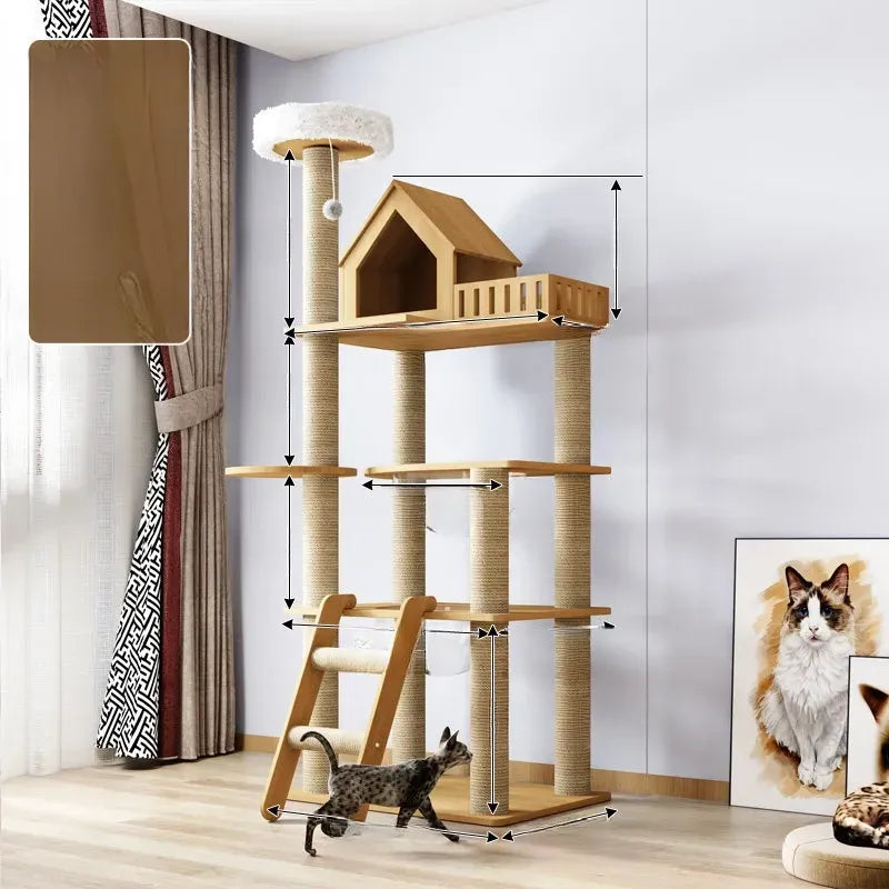 Cat Tree with Enclosed Cat House and Scratching Posts