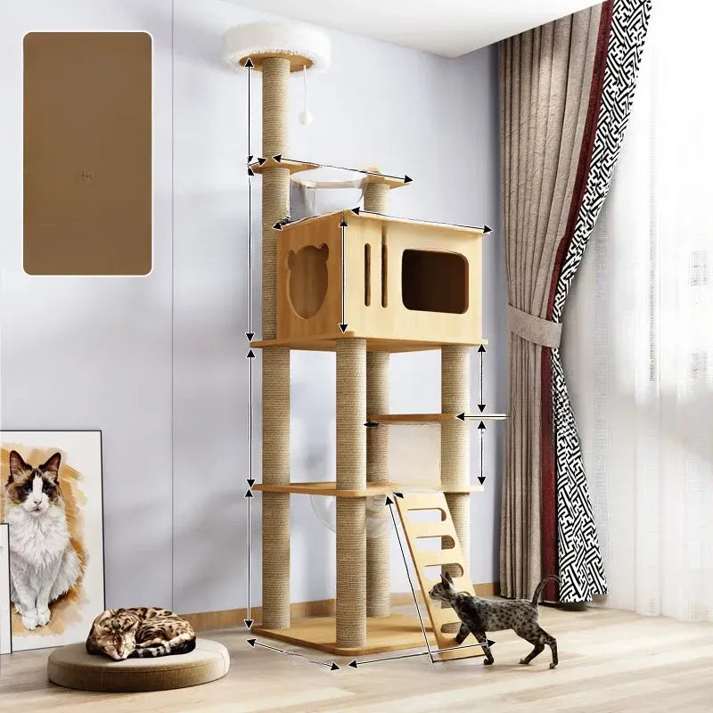 Cat Tree with Enclosed Cat House and Scratching Posts