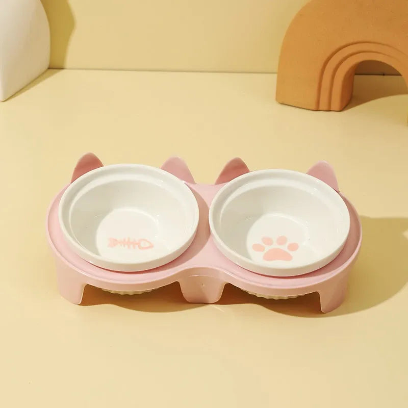 Elevated Pet Bowl Stand with Double Ceramic Bowls