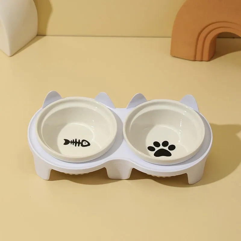 Elevated Pet Bowl Stand with Double Ceramic Bowls