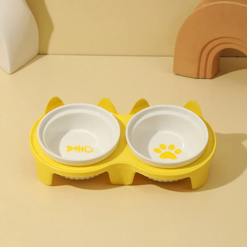 Elevated Pet Bowl Stand with Double Ceramic Bowls