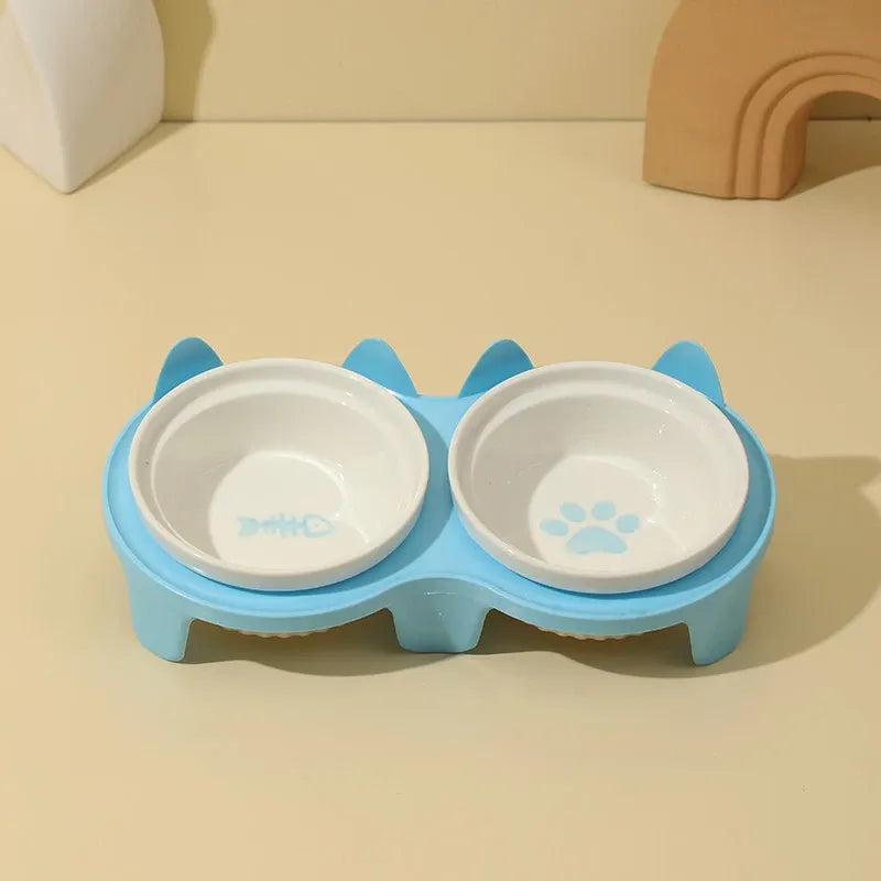 Elevated Pet Bowl Stand with Double Ceramic Bowls