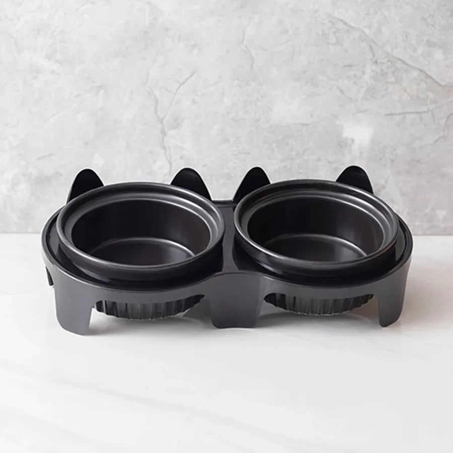 Elevated Pet Bowl Stand with Double Ceramic Bowls