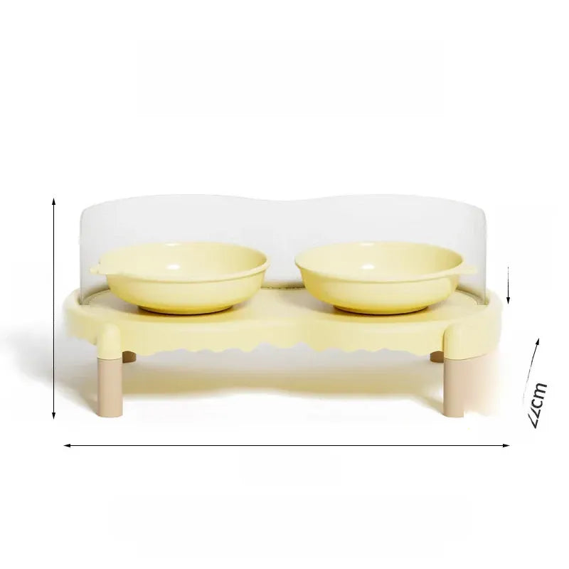 Double Pet Bowl Stand with Paw-Print Bowls