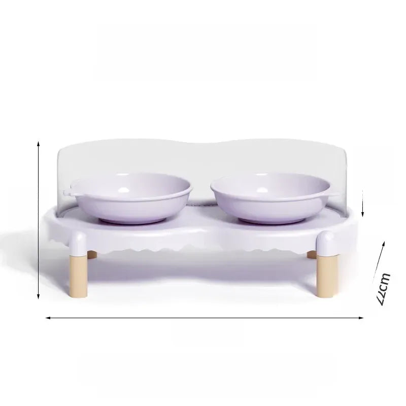 Double Pet Bowl Stand with Paw-Print Bowls