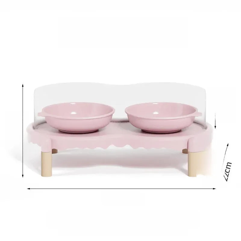 Double Pet Bowl Stand with Paw-Print Bowls