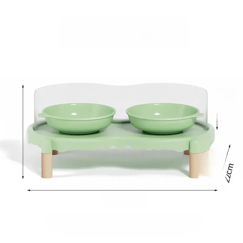 Double Pet Bowl Stand with Paw-Print Bowls