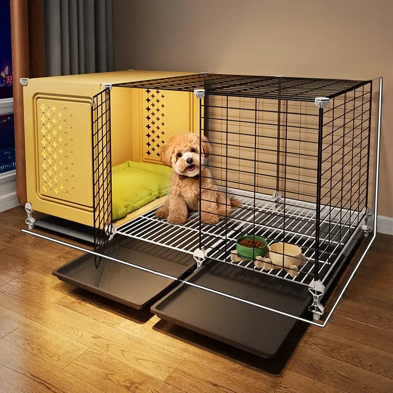 Elevated Indoor Dog Kennel with Separate Toilet Areas for Small Dogs