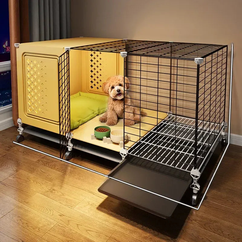 Elevated Indoor Dog Kennel with Separate Toilet Areas for Small Dogs