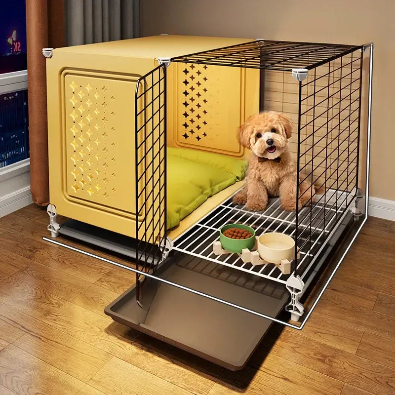 Elevated Indoor Dog Kennel with Separate Toilet Areas for Small Dogs