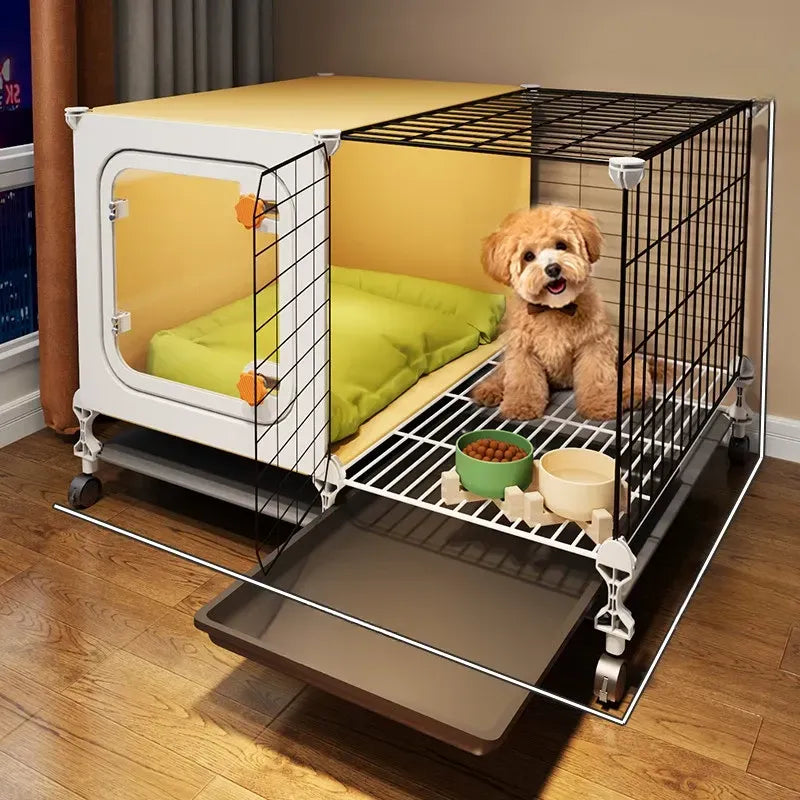 Elevated Indoor Dog Kennel with Separate Toilet Areas for Small Dogs