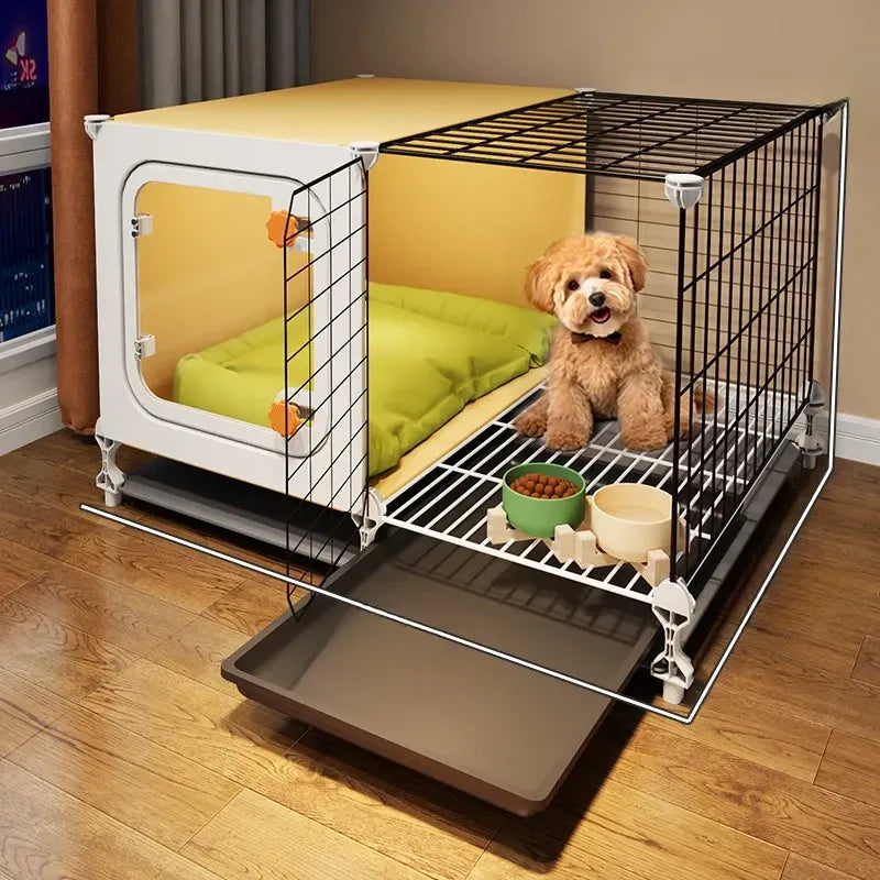 Elevated Indoor Dog Kennel with Separate Toilet Areas for Small Dogs